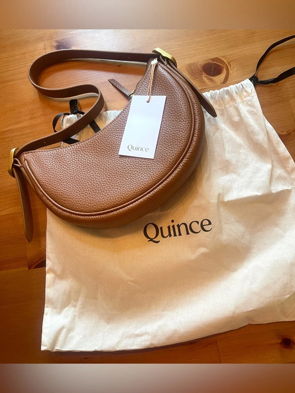 Quince Italian Leather Mini Crescent Shoulder Bag Brown Cognac Dustbag NWT